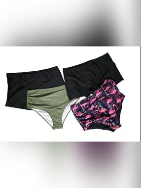 Bundle Of 4 Swim Bottoms - Black, Olive Green, Flamingo